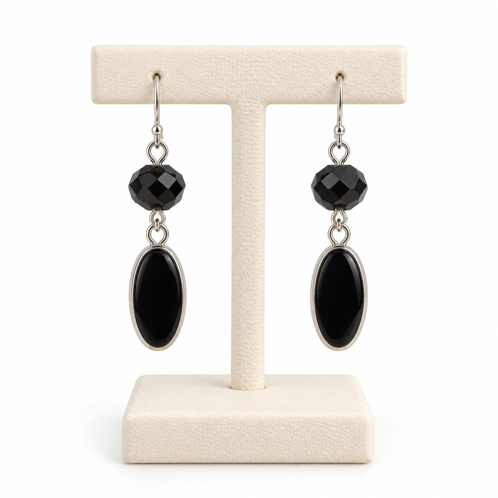 Cato Black Glass Double Drop Dangle Earrings Silver Tone NWT